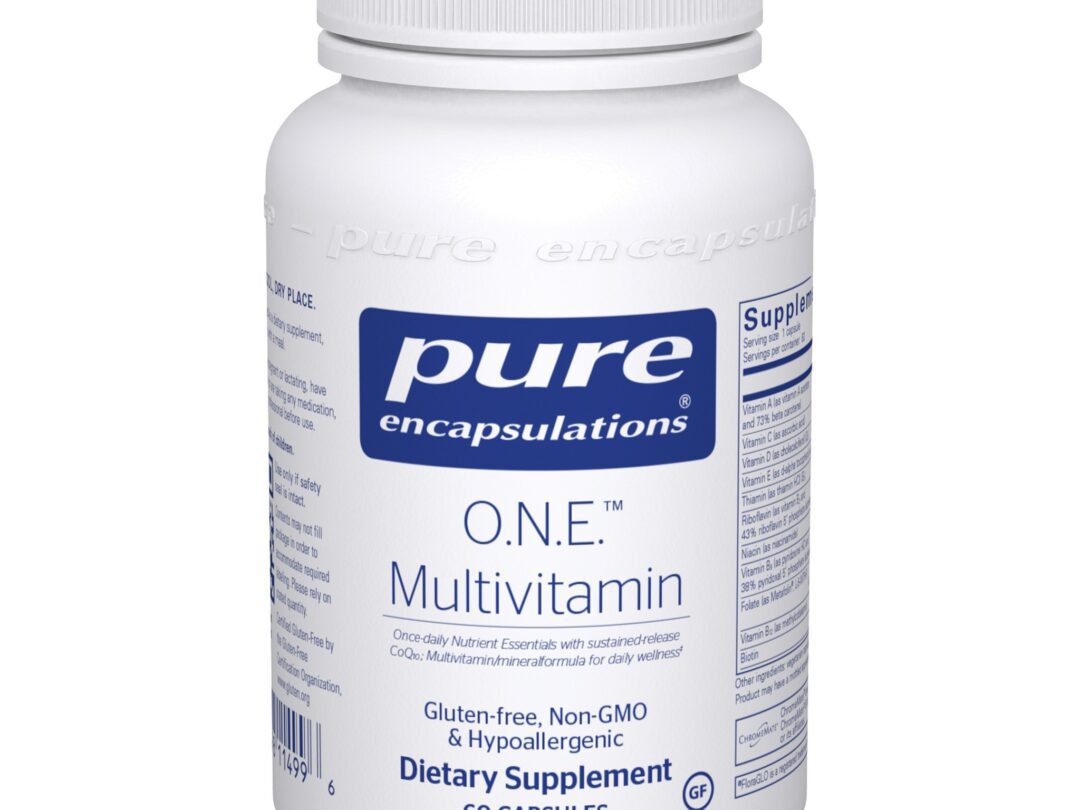 Bottle of Pure Encapsulations multivitamin capsules