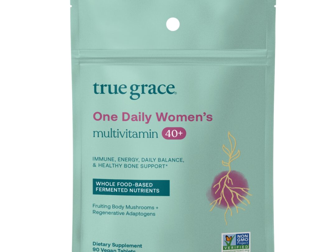 Teal pouch of women's 40+ multivitamin