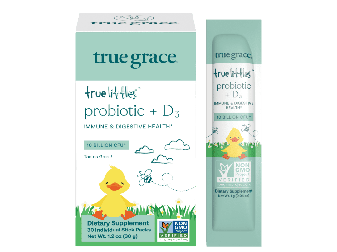 Children's probiotic box with duck illustration
