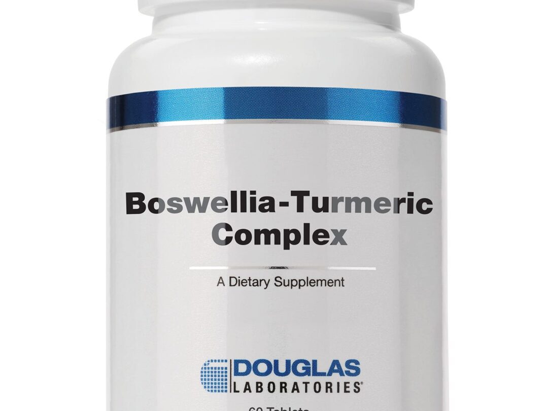 White bottle of Boswellia-Turmeric supplement