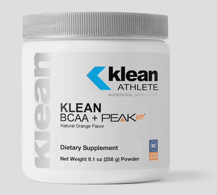 White jar of Klean Athlete BCAA supplement