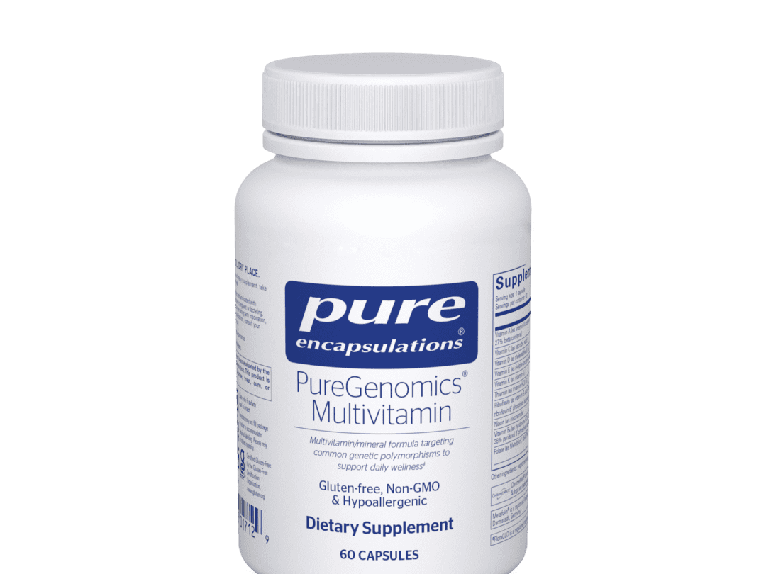 White bottle of PureGenomics multivitamin supplement