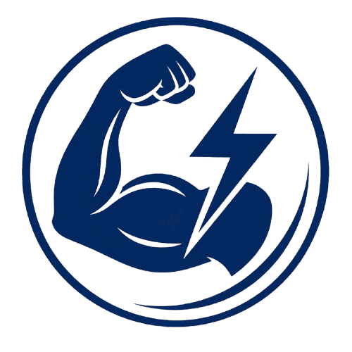 Flexed arm and lightning bolt icon