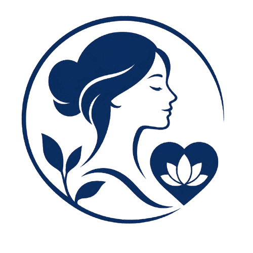 Woman with leaves and heart icon