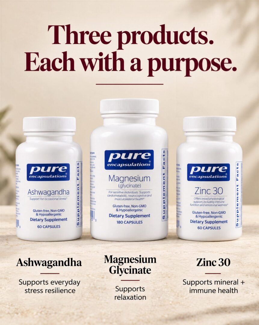 60 Day Sleep Stack: Ashwagandha, Magnesium Glycinate, and Zinc 30, each with a purpose.