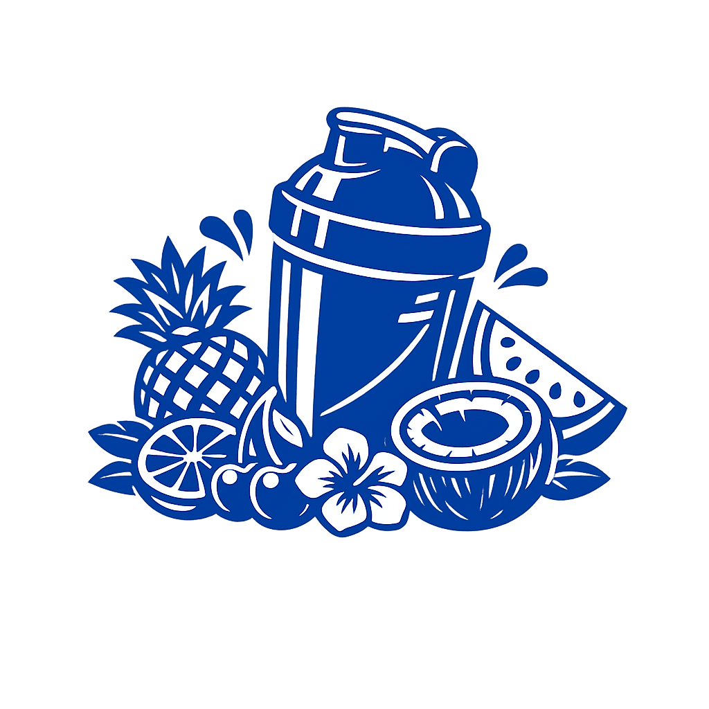 Shaker bottle with tropical fruit illustration