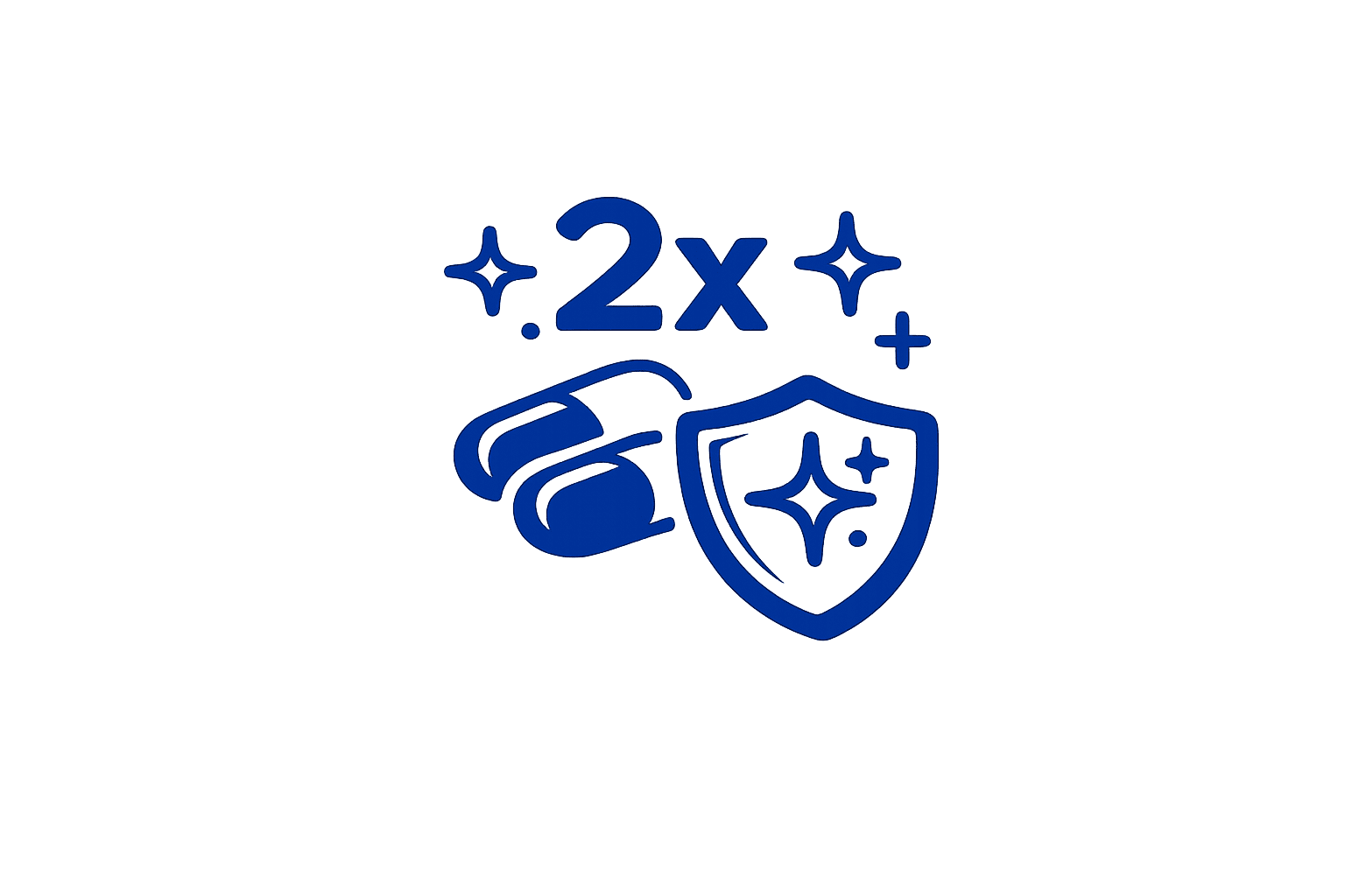 Capsules and shield icon labeled 2x