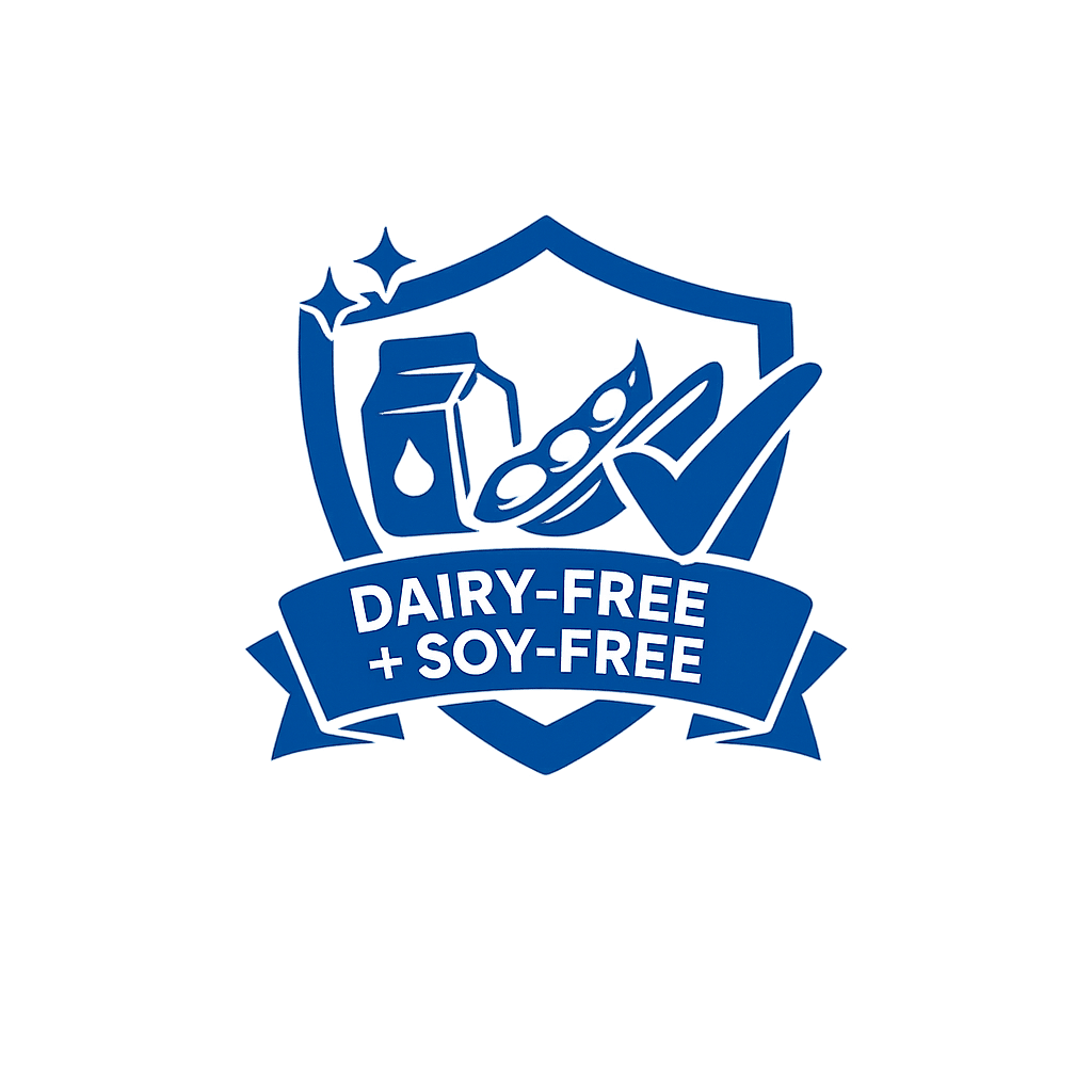 Dairy-free and soy-free badge