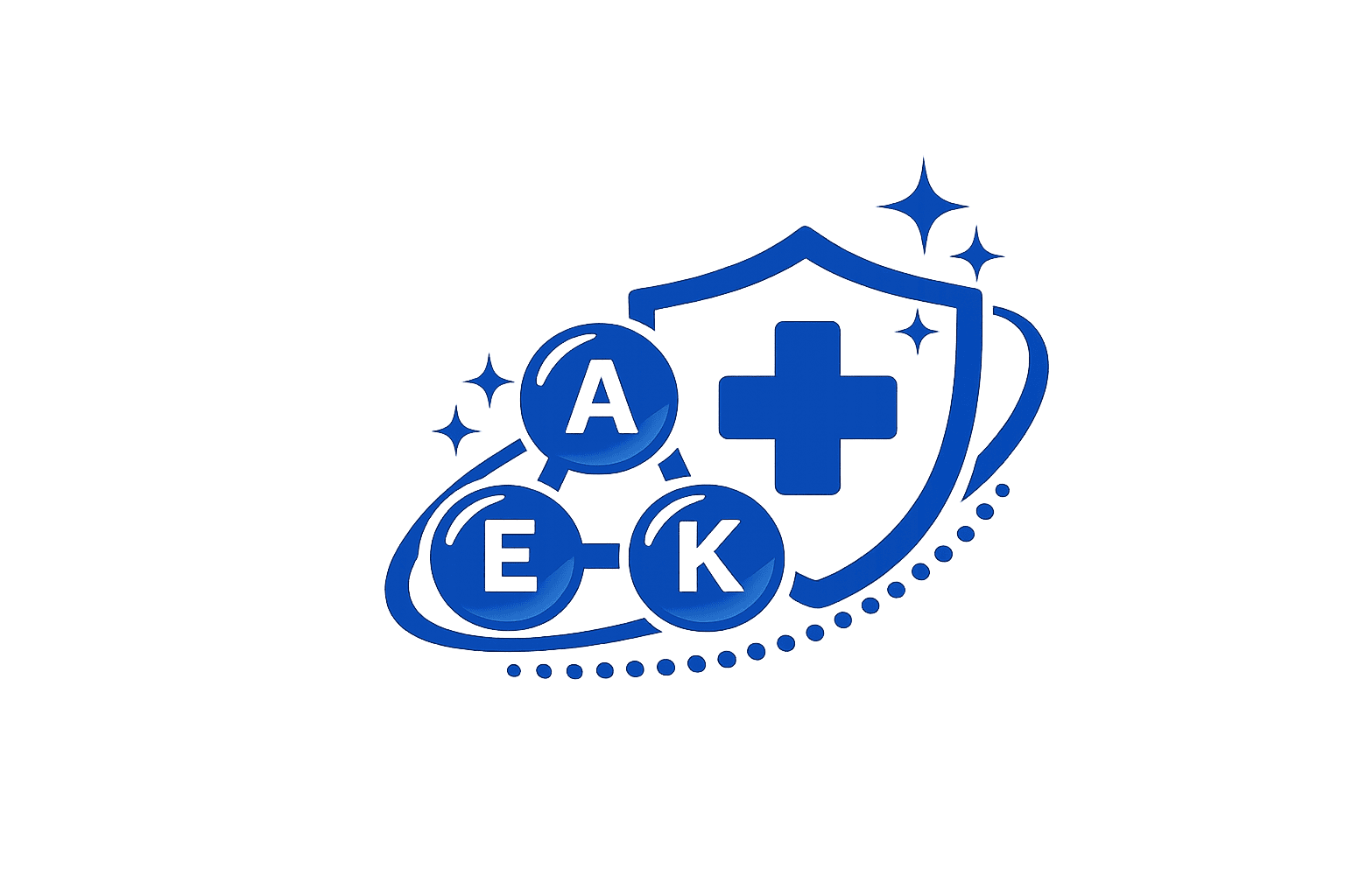 Shield with medical cross and A, E, K symbols