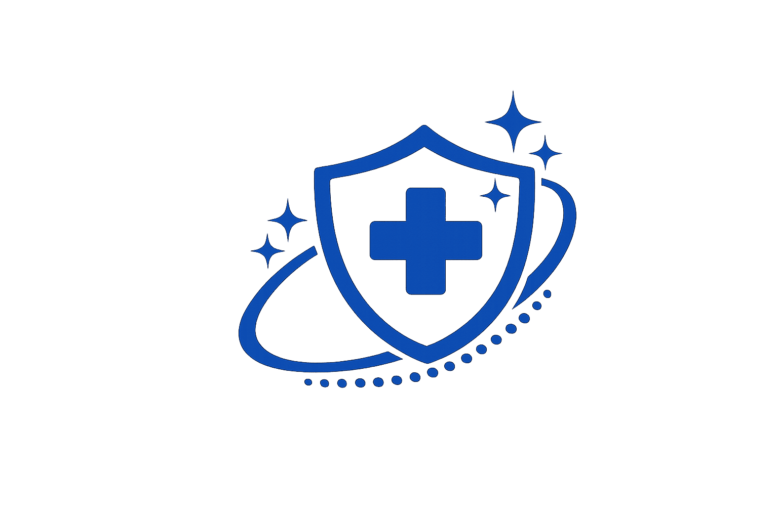 Shield with medical cross and orbit icon