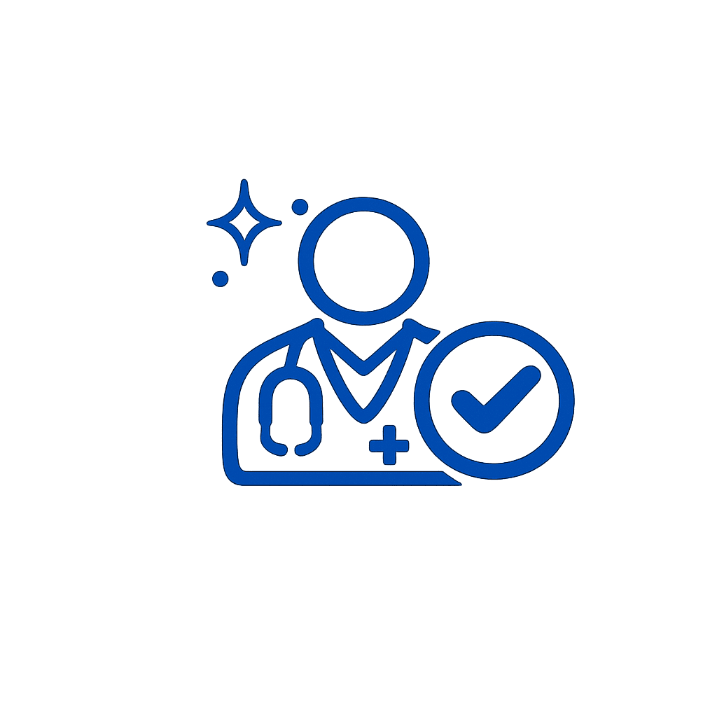 Clinician with check mark icon