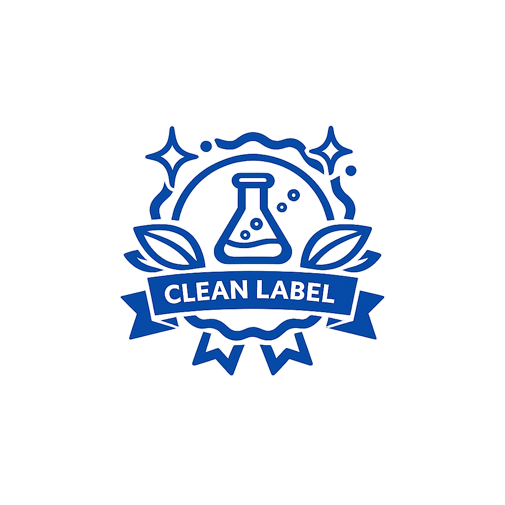 Clean Label badge with laboratory flask