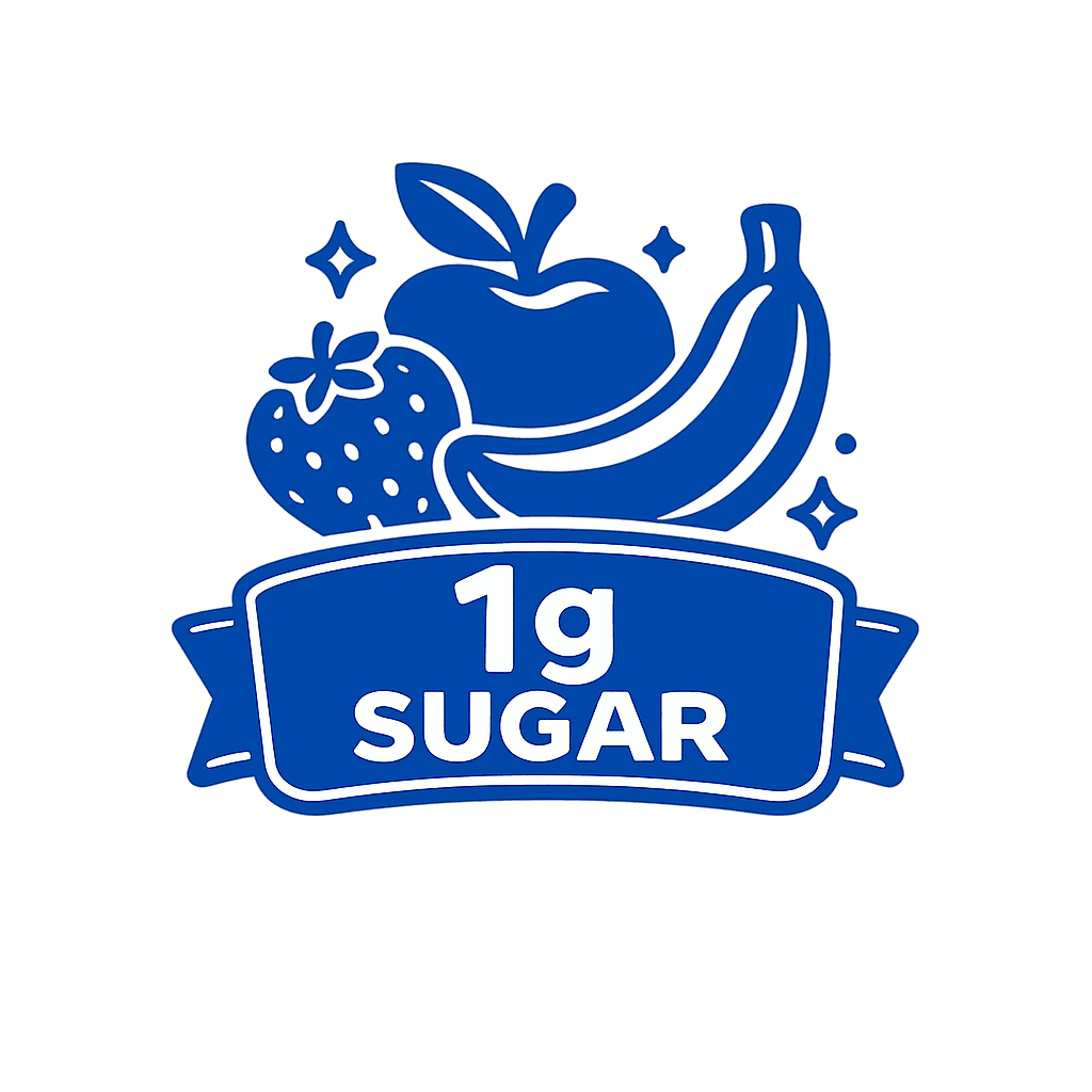Fruit illustration with 1 g sugar label