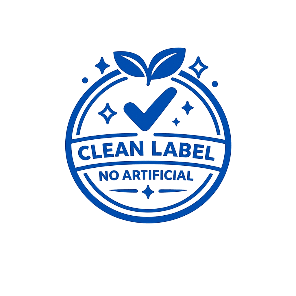 Clean Label badge with check mark and leaves